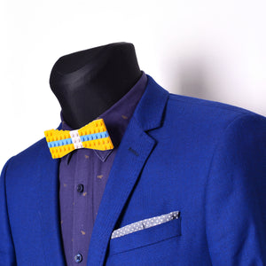 Yellow with white center and light blue stripes