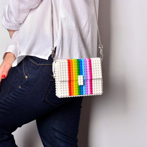 White rainbow clutch on a chain