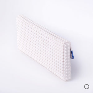 White clutch with dark blue chevron