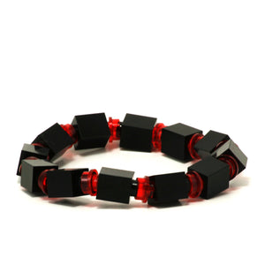 black & transparent red beaded bracelet