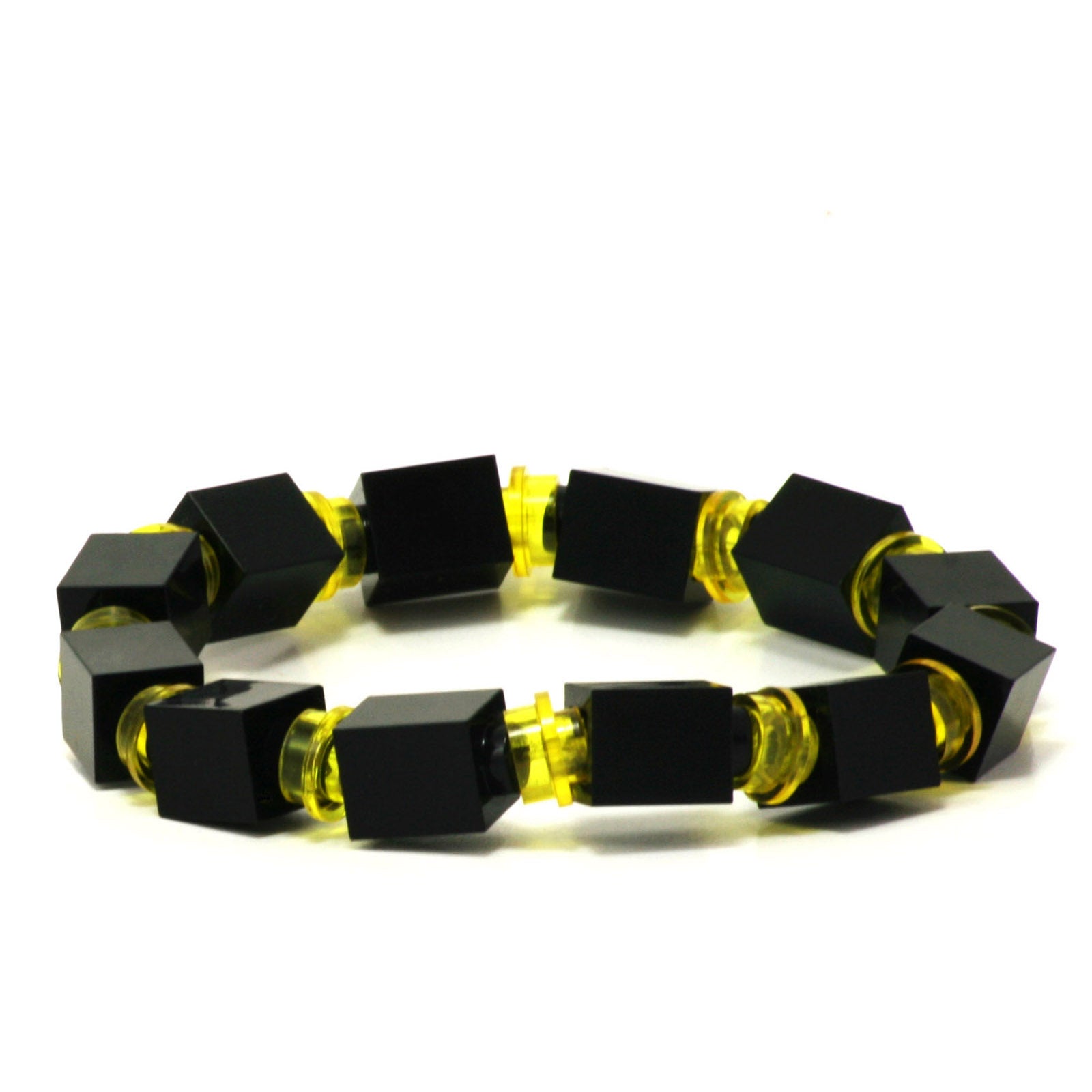 black & transparent yellow beaded bracelet