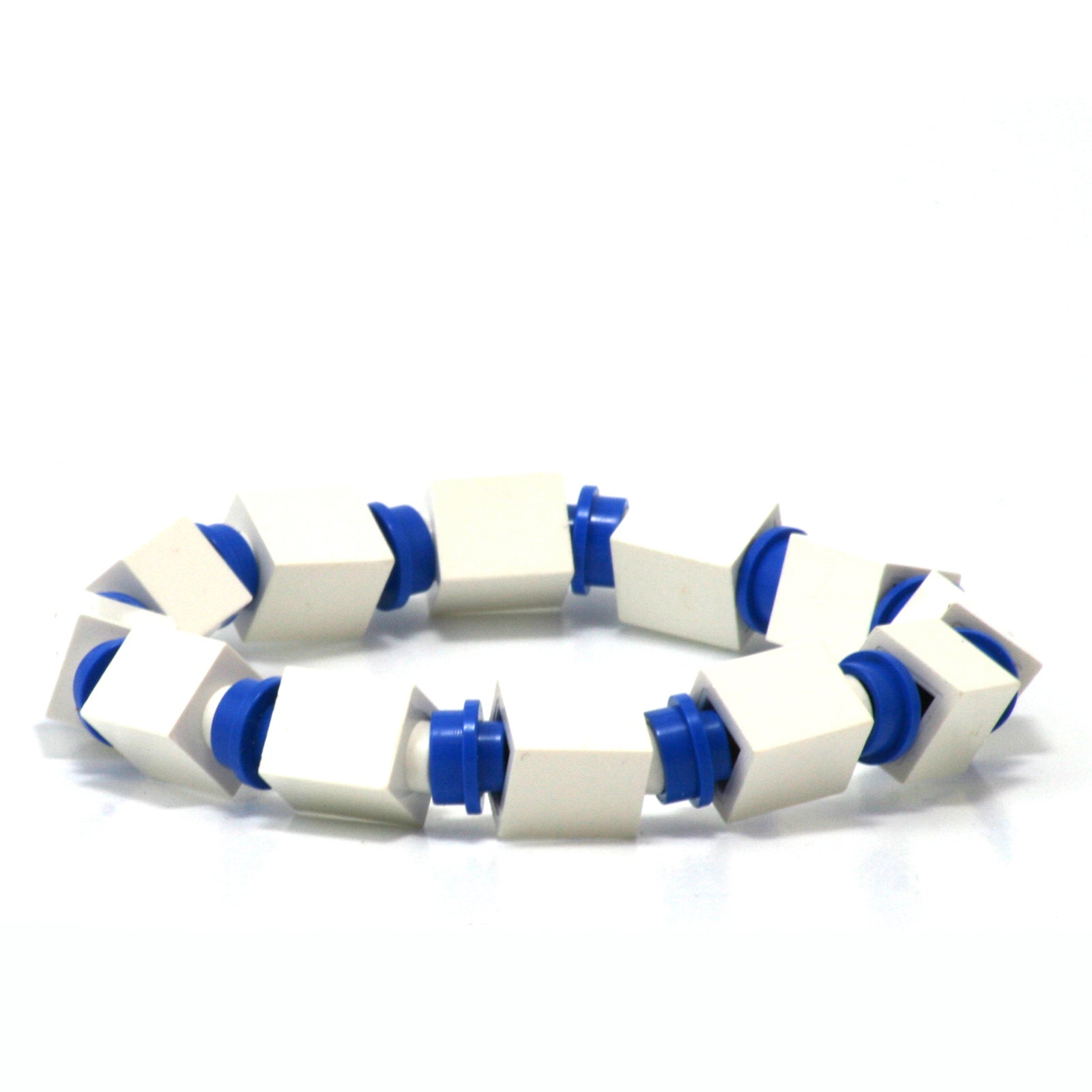 white & blue beaded bracelet