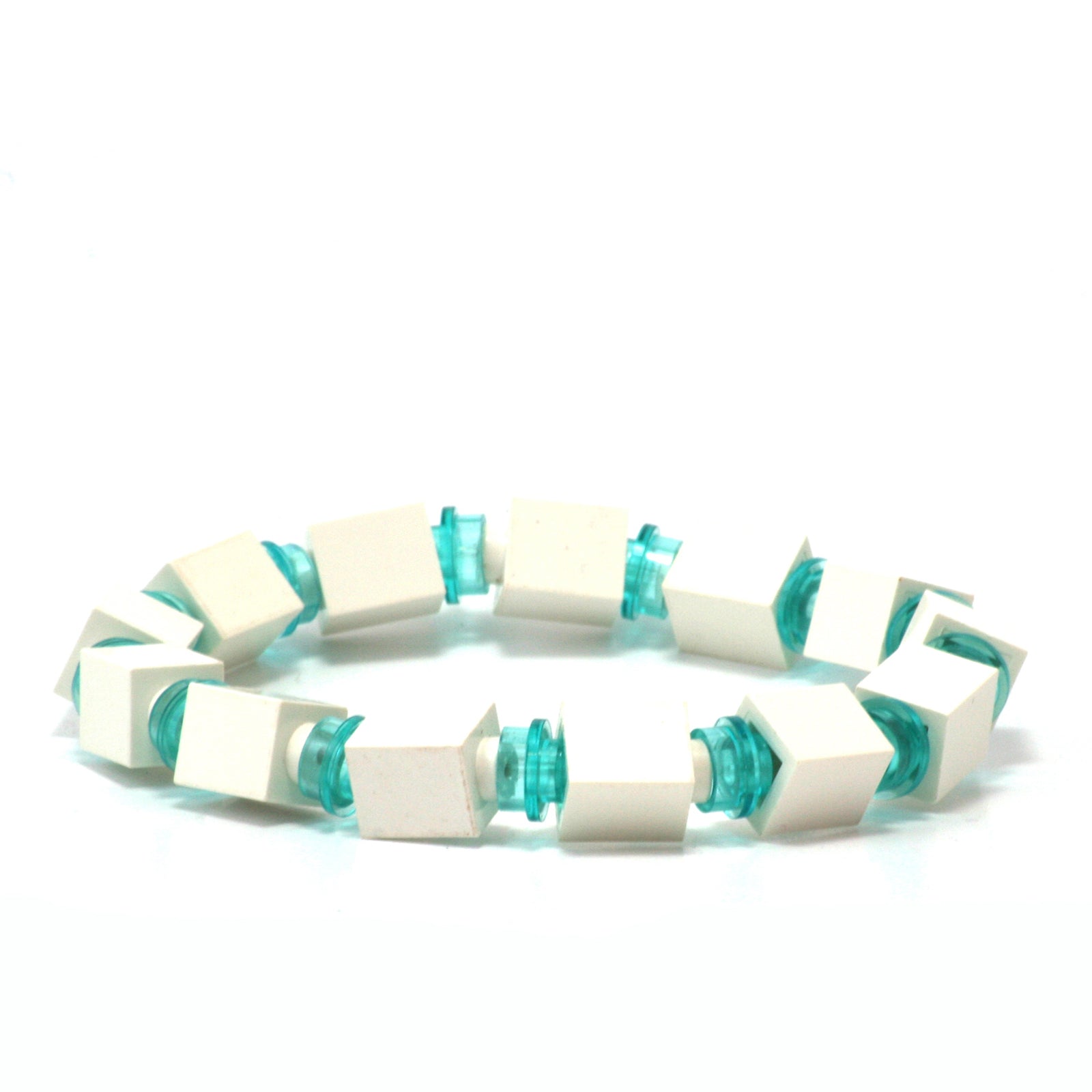 white & transparent light blue beaded bracelet