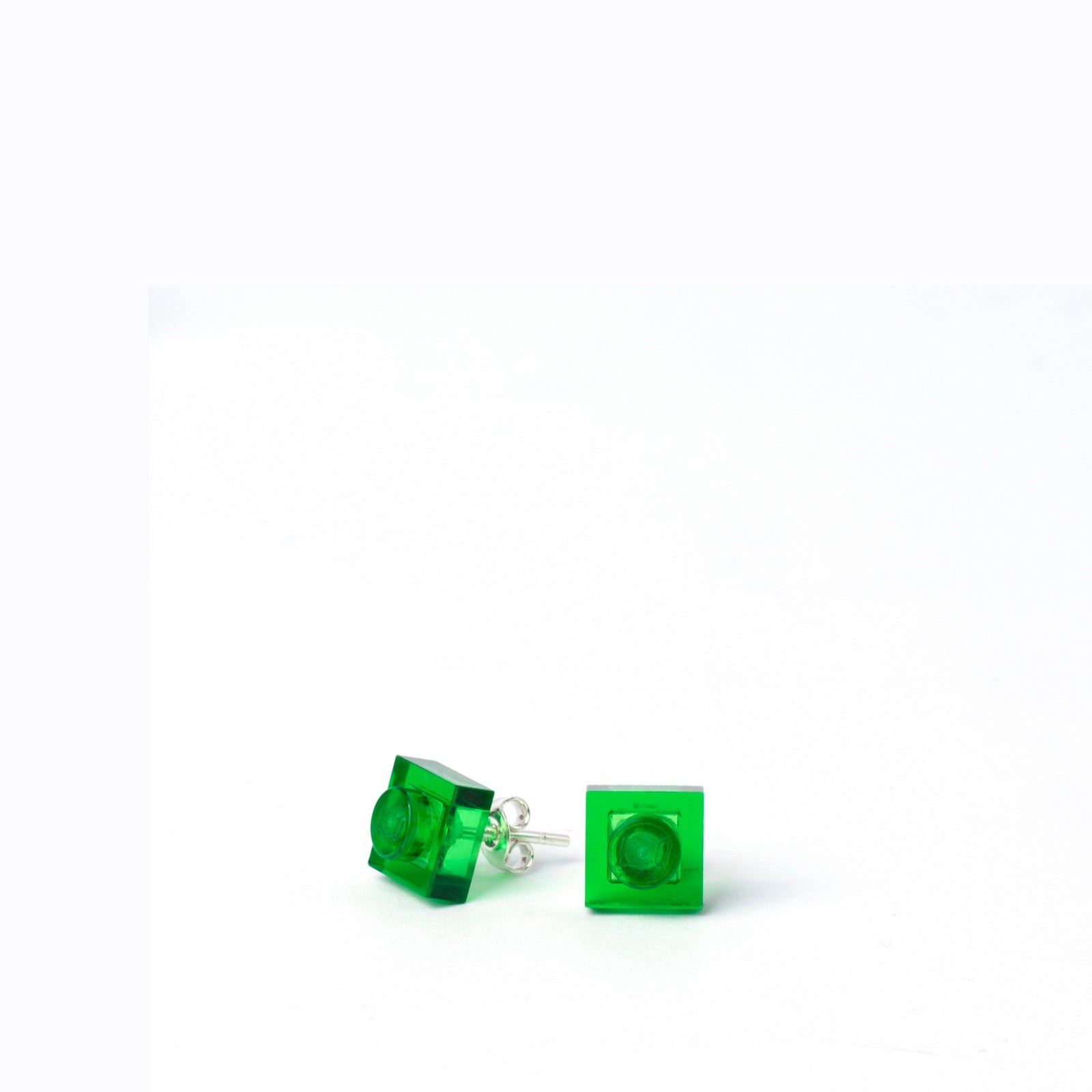 transparent green small square studs