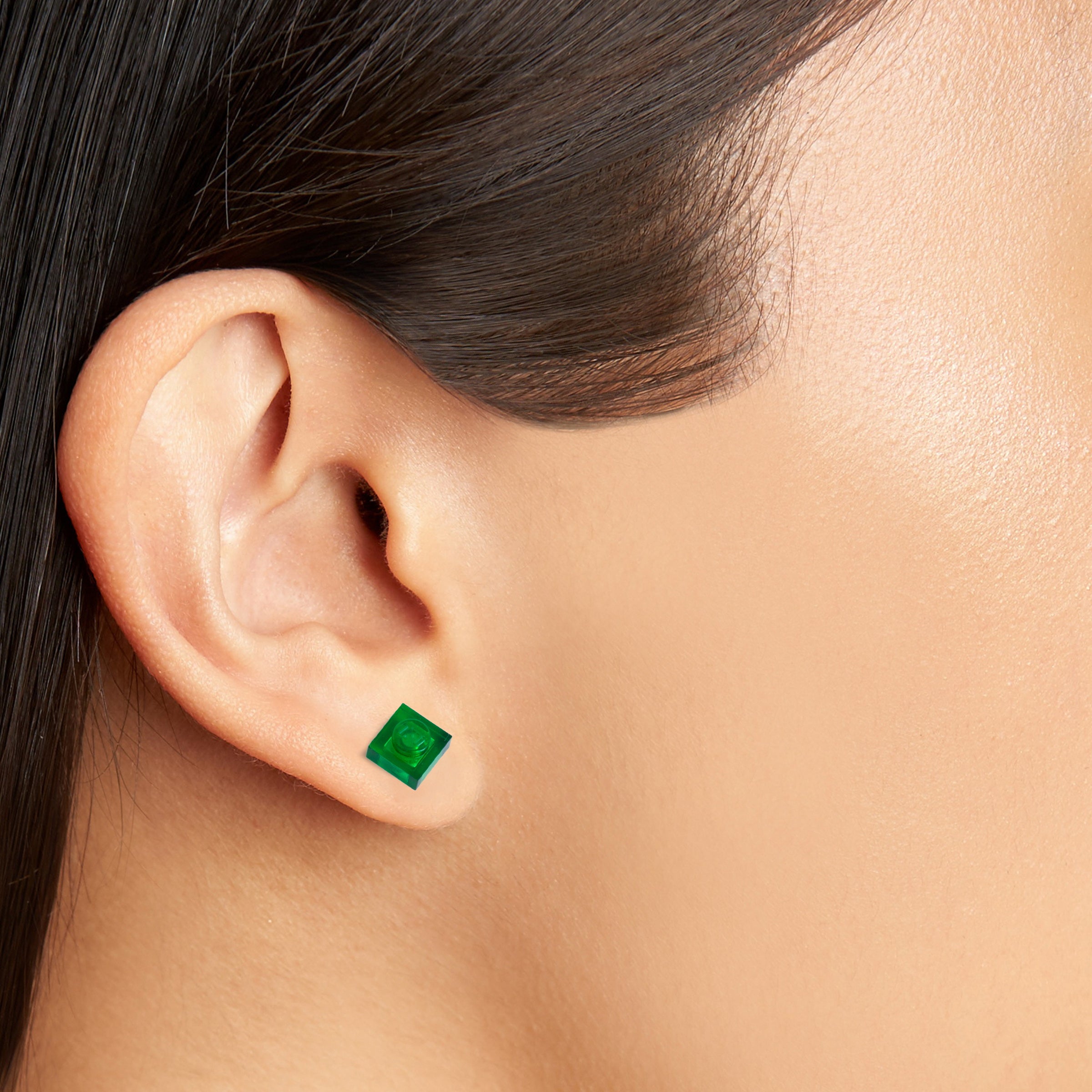 transparent green small square studs